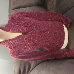 Women's Burgundy Like New Petite V-Neck Sweater